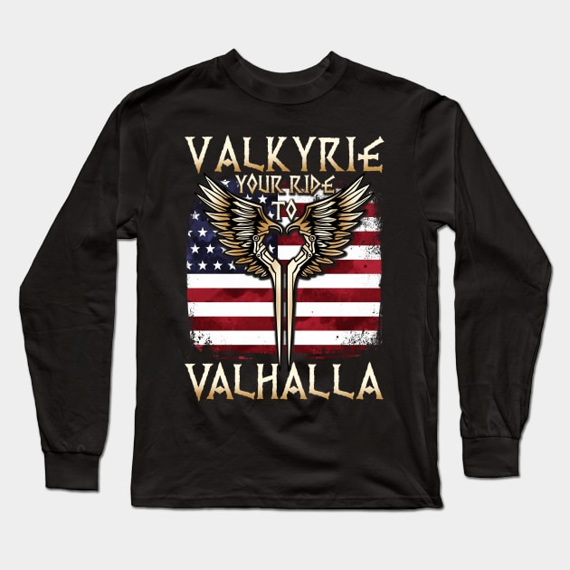 Valkyrie your Ride to Valhalla USA T-Shirt Long Sleeve T-Shirt by biNutz